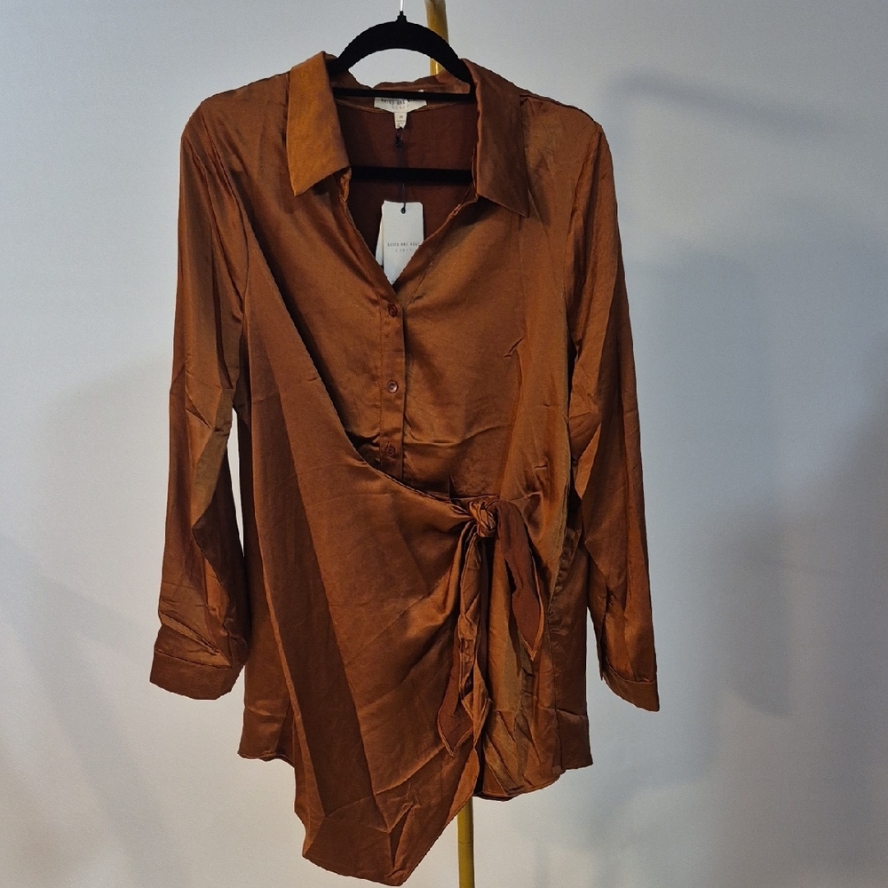 Skies Are Blue Brown Button Down Shirt